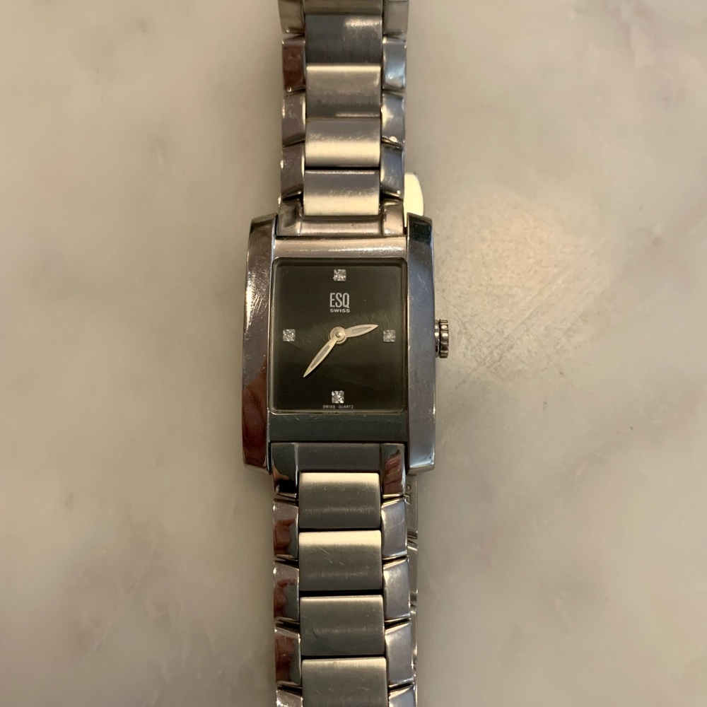 ESQ MOVADO Venture Stainless Steel Diamond Quartz Tank Ladies Watch
